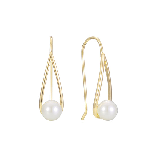 Aretes de gancho de alambre de perla en Oro 14K, colores de baño de oro rosa