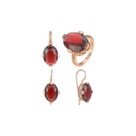 Solitario de grandes anillos de piedras redondas y conjunto de bisutería colgante chapado en oro rosa