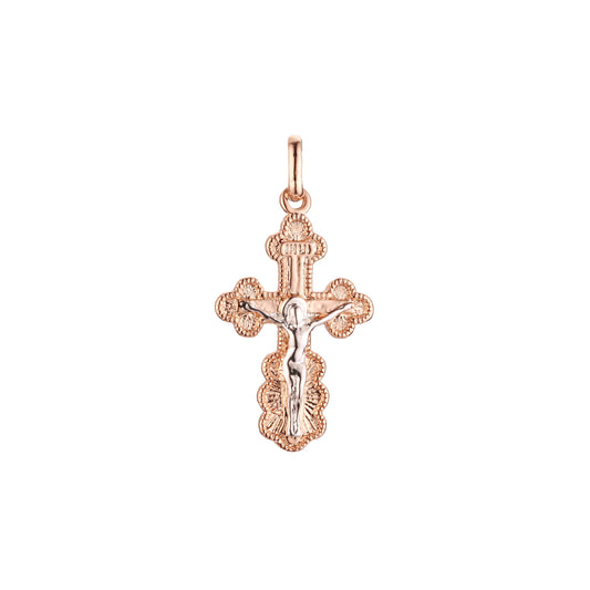 Eastern Orthodox Russian budded pendant in 14K Gold, Rose Gold two tone & White Gold plating colors