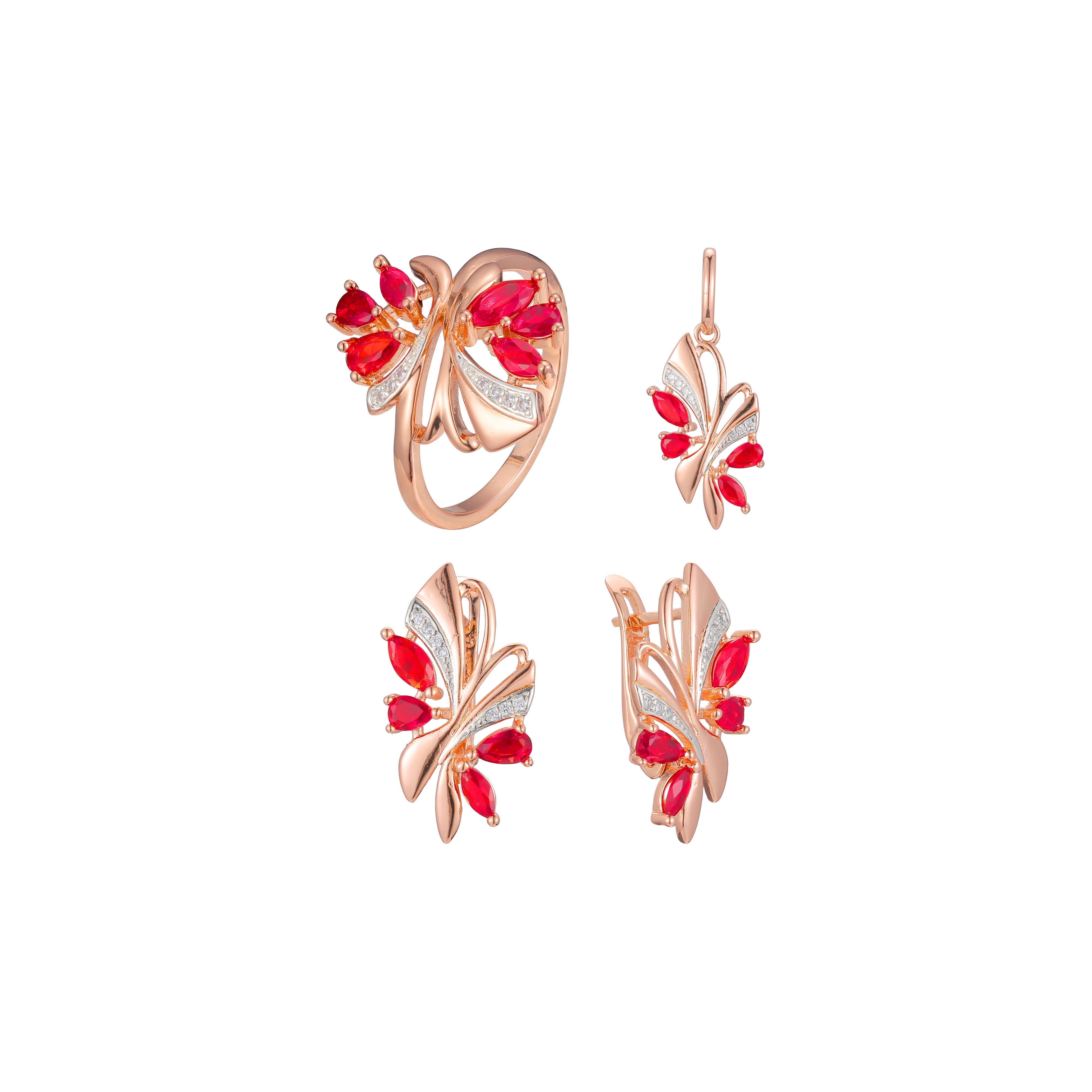 Conjunto de racimo rojo elegante de dos tonos de oro rosa