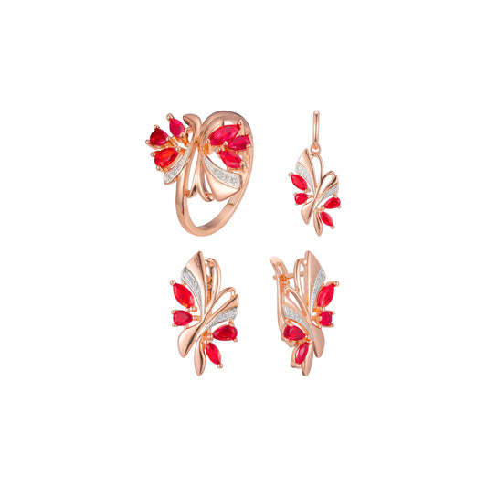Conjunto de racimo rojo elegante de dos tonos de oro rosa