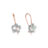 Pendientes de oro rosa de dos tonos con solitario de circonita cúbica redonda y gancho de alambre