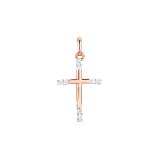 Pingente de cruz latina em ouro rosa de dois tons, cores banhadas a ouro 14K
