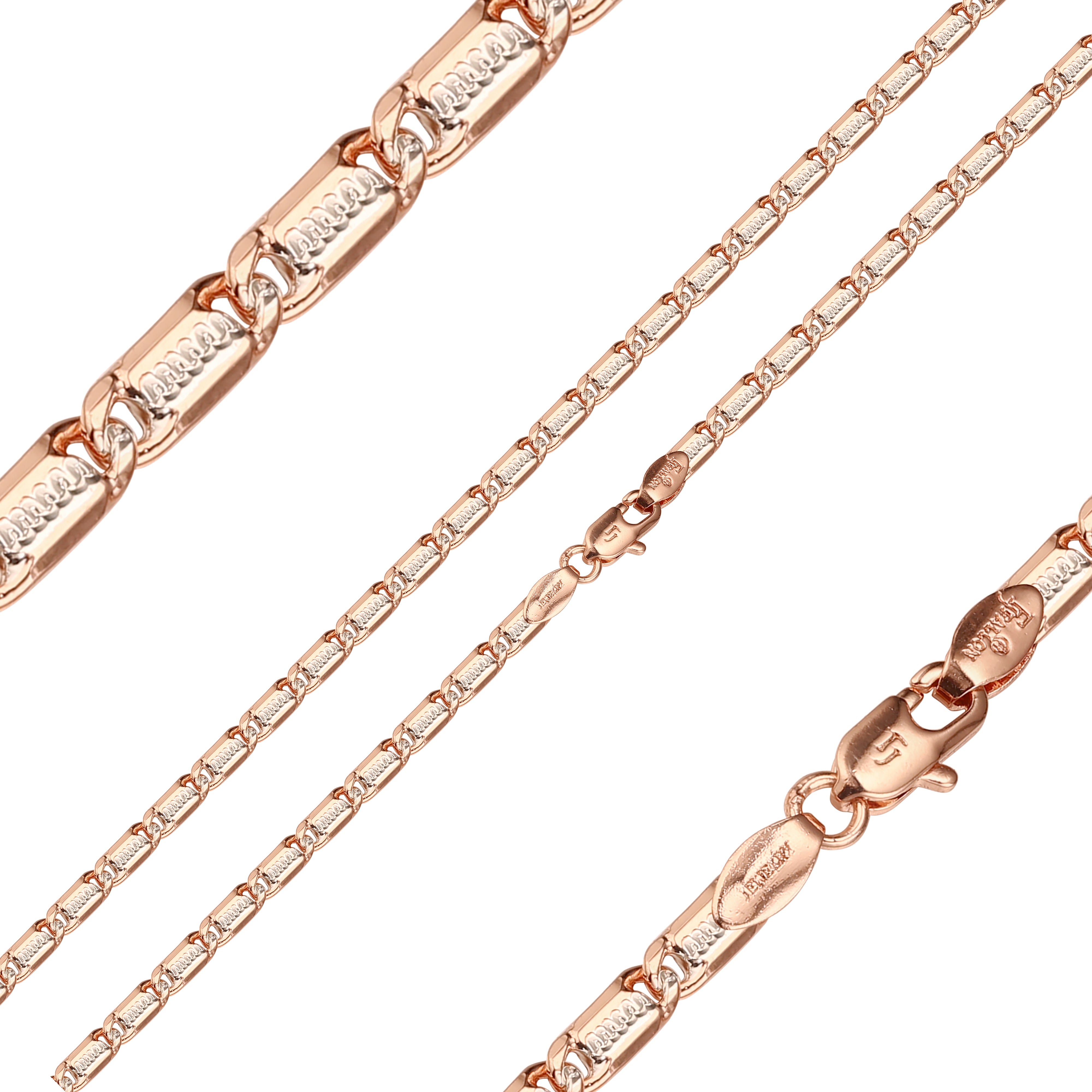 Solid rounded snail link center ripple hammered chains plated in Rose Gold, 14K Gold two tone