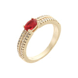 Solitario rojo de tres filas pavimentado con cz blanca Oro rosa, anillos de Oro 14K