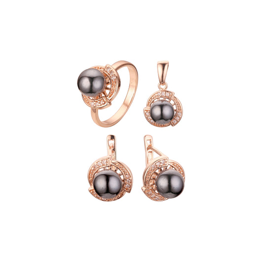 Conjunto de perlas negras de oro rosa