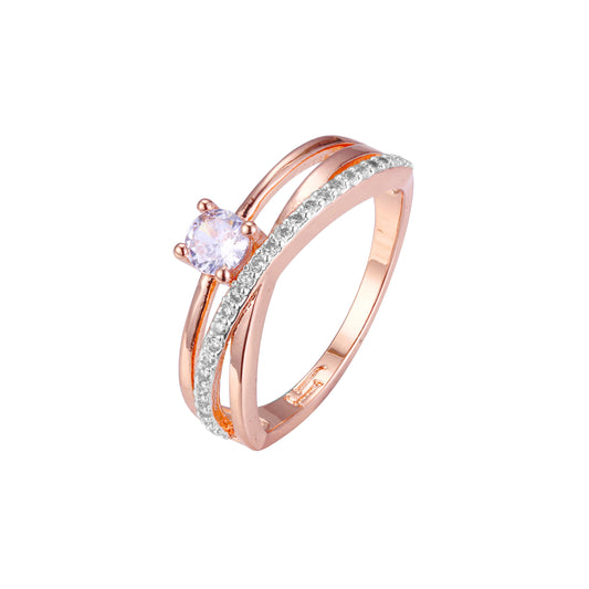 Anillos solitarios de dos tonos de oro rosa con adoquines