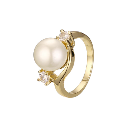 Anéis solitários de pérolas laterais com 2 pedras em ouro 18K, ouro 14K, cores banhadas a ouro rosa