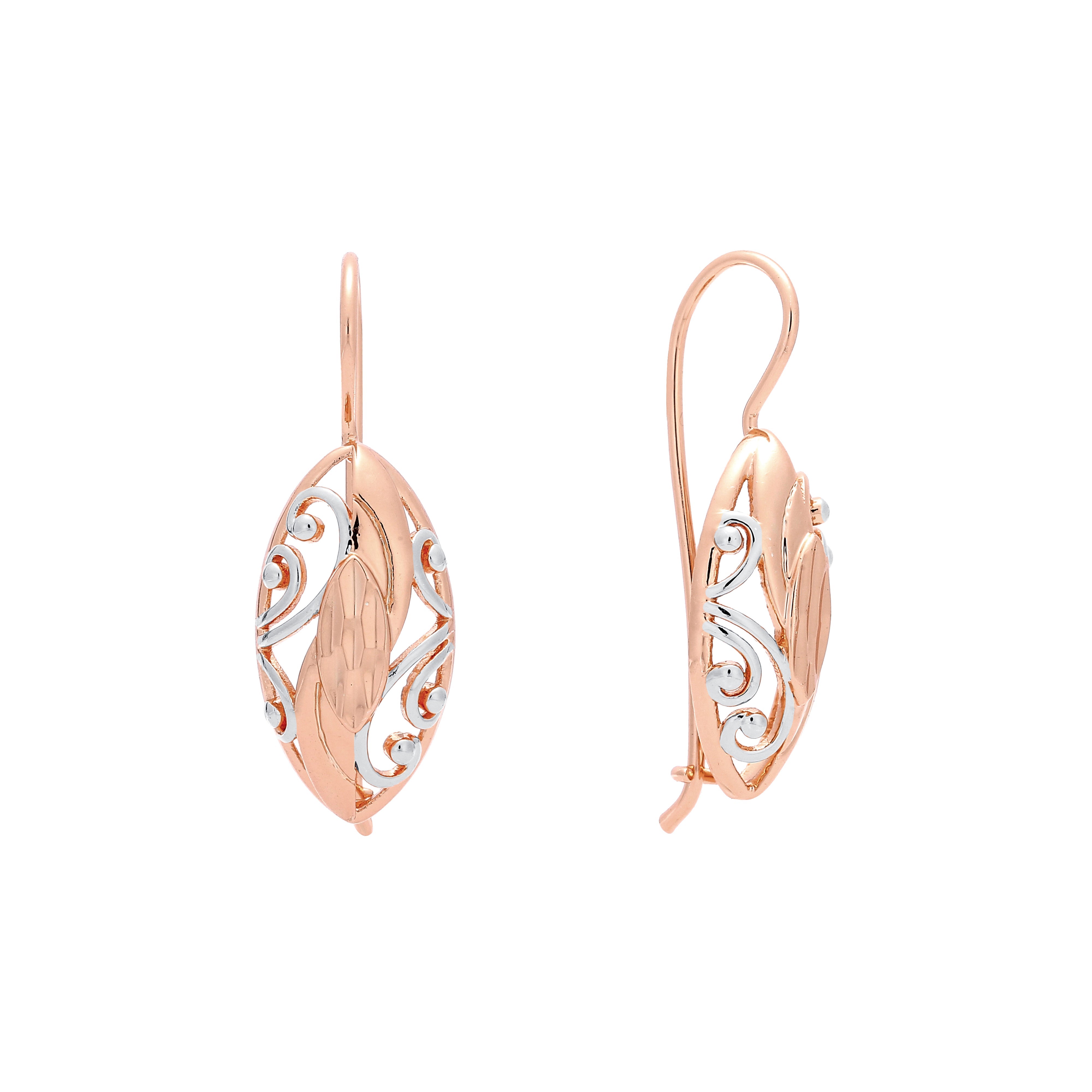 Elegantes pendientes de gancho de alambre en oro rosa, dos tonos
