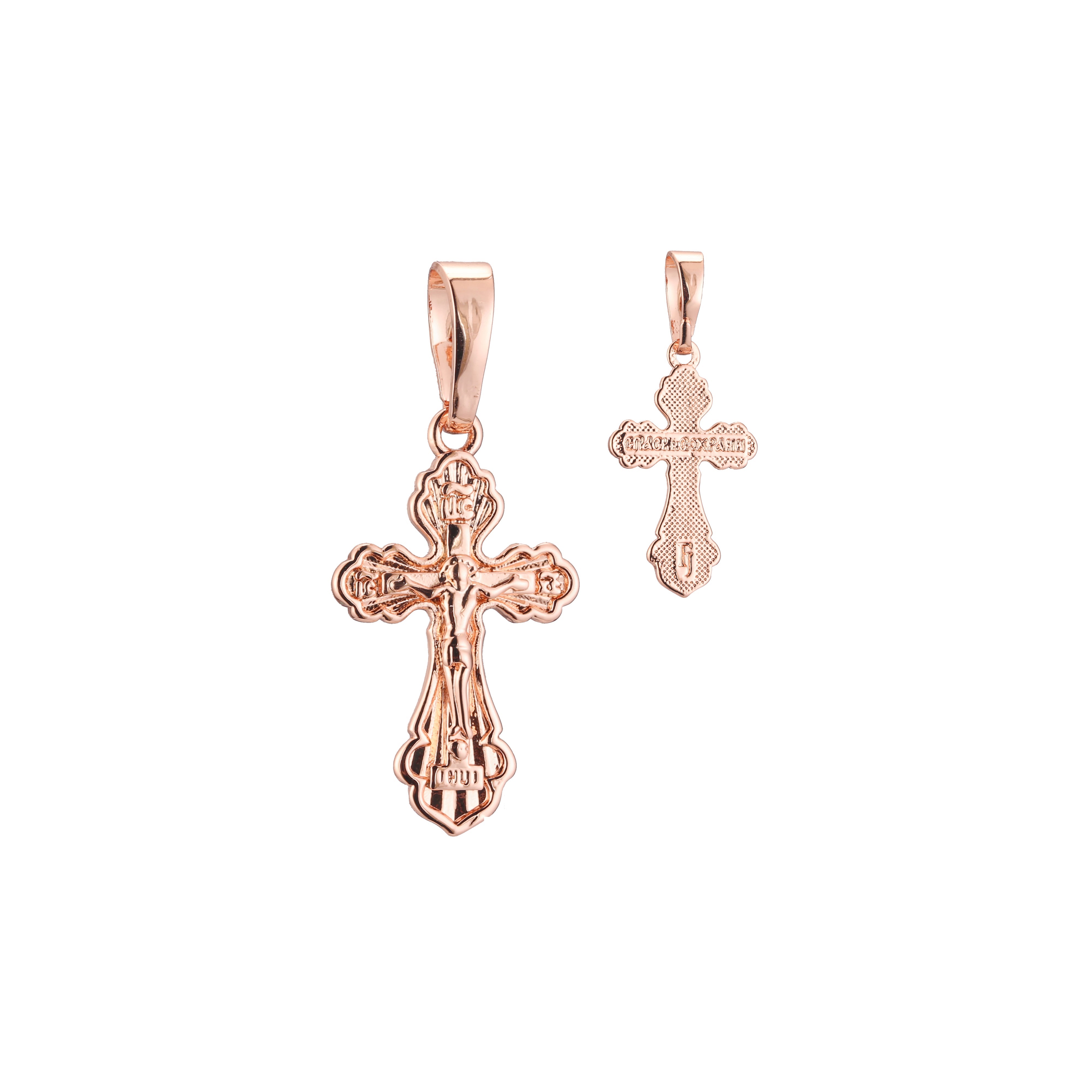 Eastern Orthodox Russian budded pendant in 14K Gold, Rose Gold two tone plating colors