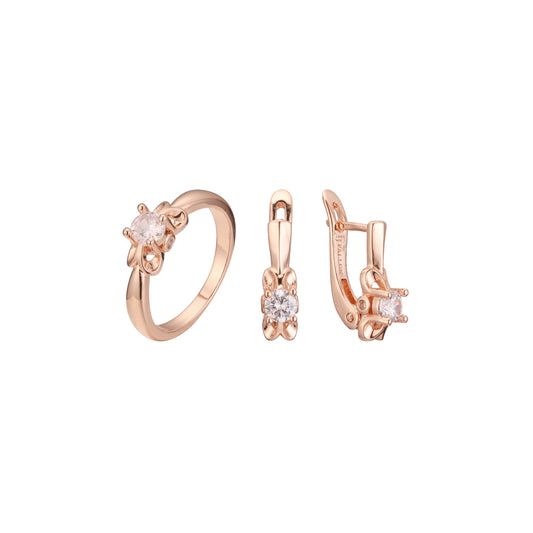 Juego de flor de solitario de oro rosa