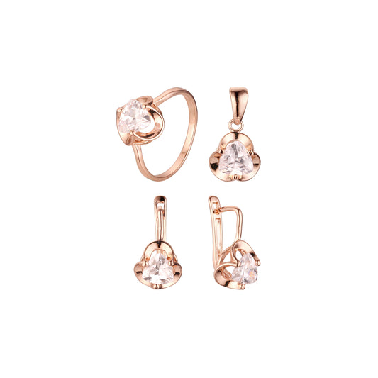 Conjunto de circonitas triangulares con solitario en oro rosa