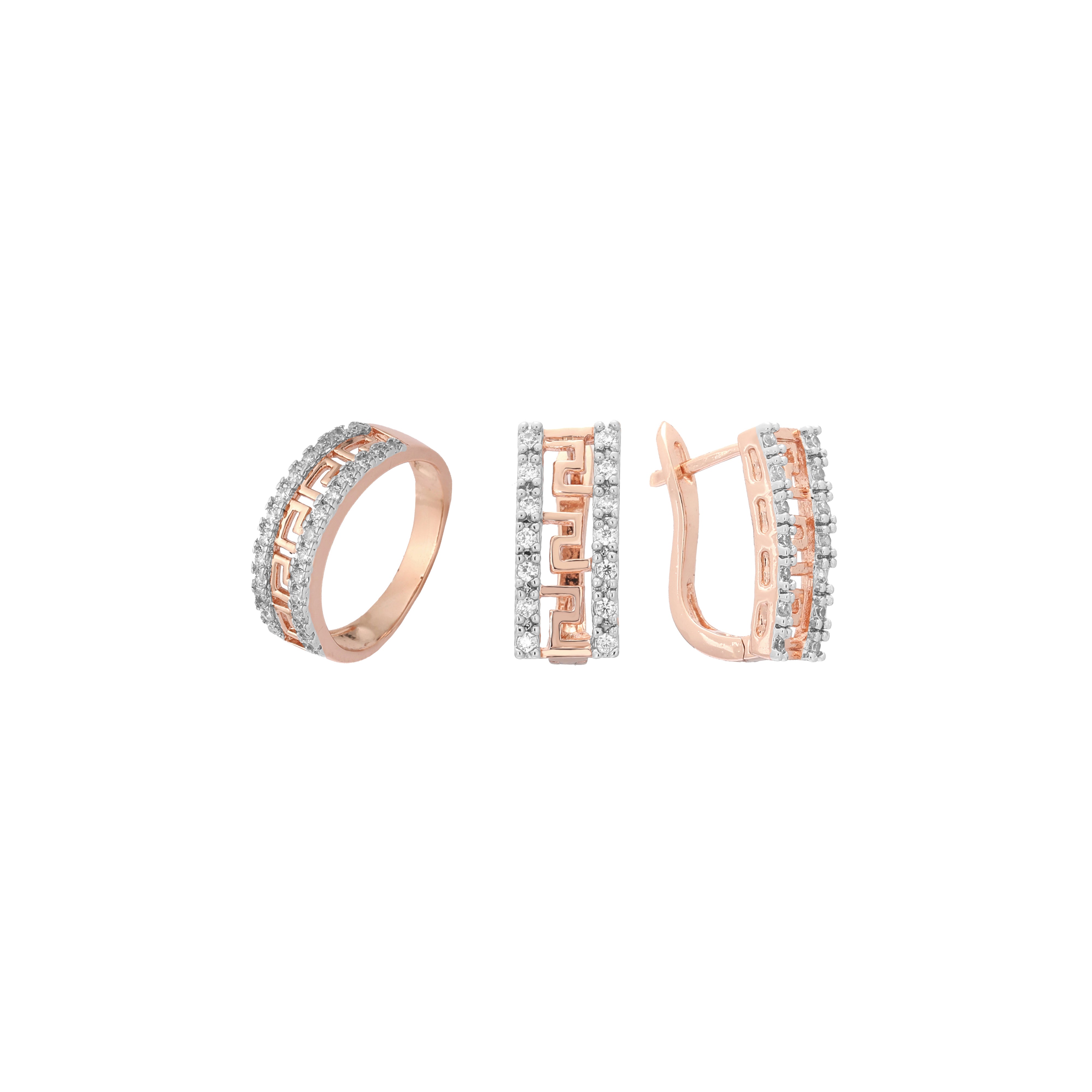 Juego de llaves griegas con anillos en Oro de 18 quilates, Oro rosa, Oro 14K, baño de dos colores