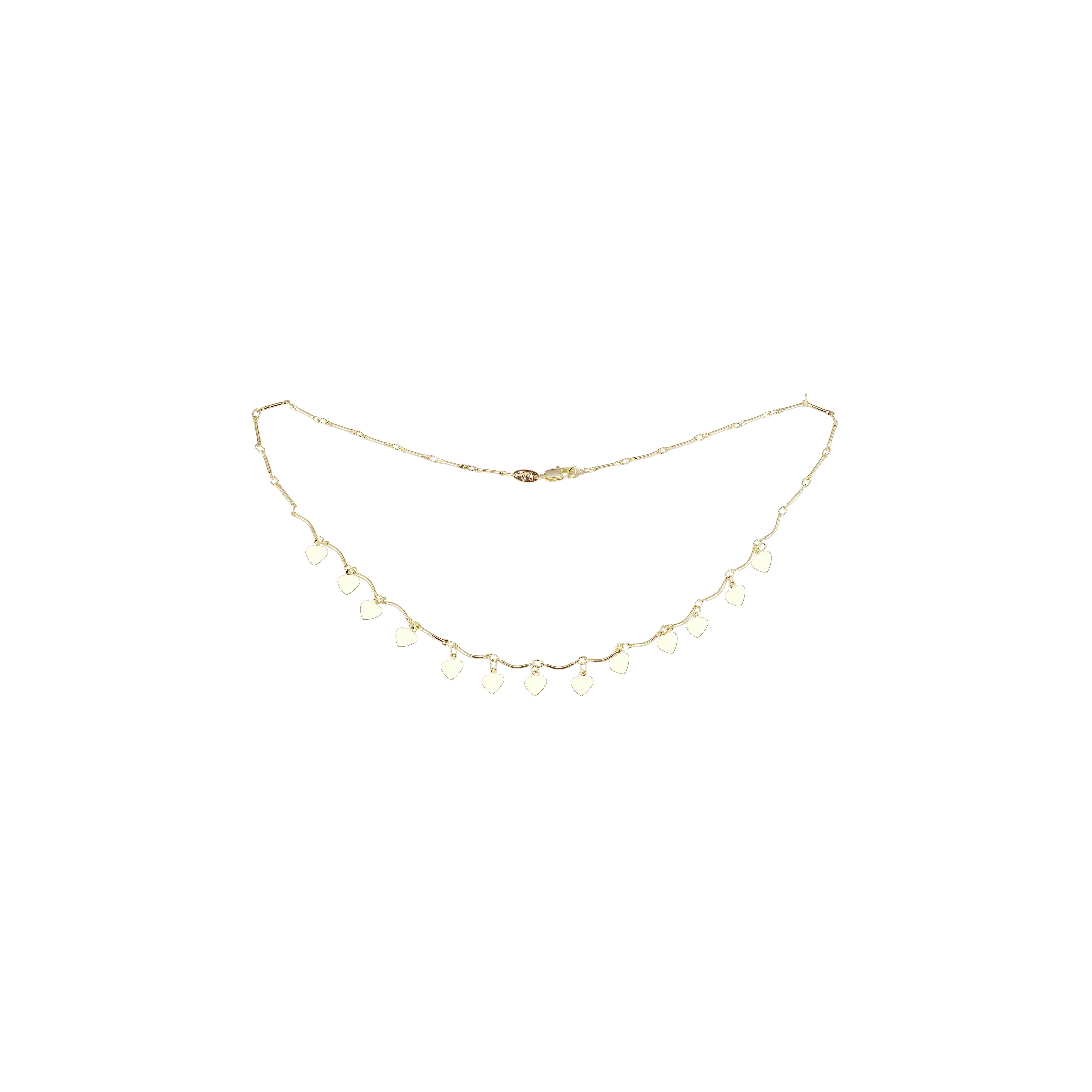 Collar de eslabones de hojas de corazón de fantasía chapado en oro de 14K