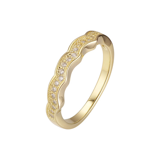 Aliança de casamento pavimentada branca cz anéis de ouro 14K