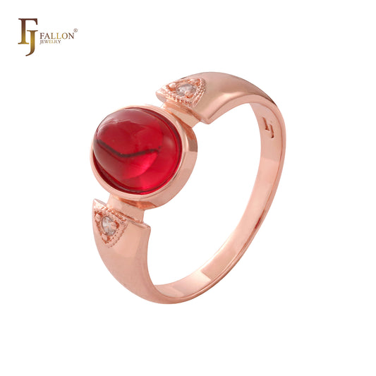 Anillos solitarios de dos tonos en oro rosa con circonita cúbica redondeada y oro de 14 quilates