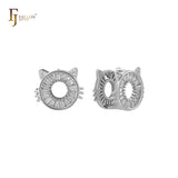 Pendientes tipo aro con halo de círculo de gato y circonitas baguette blancas pavimentadas en oro de 14 quilates, oro blanco y oro rosa.