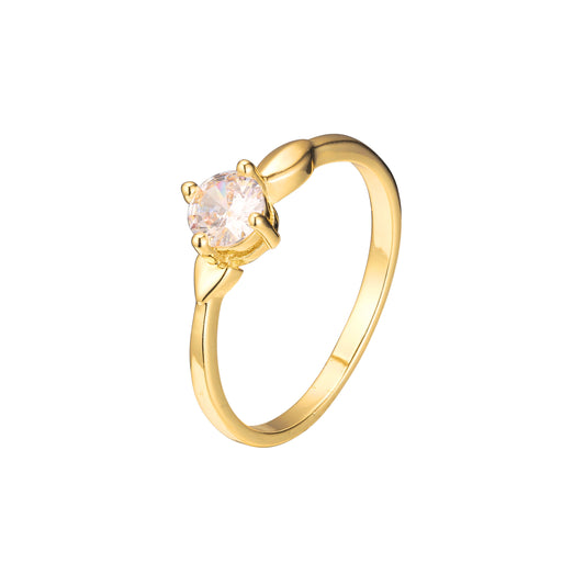Anillos Solitario piedra redonda diseño liso en Oro de 18K, baño de Oro de 14K colores