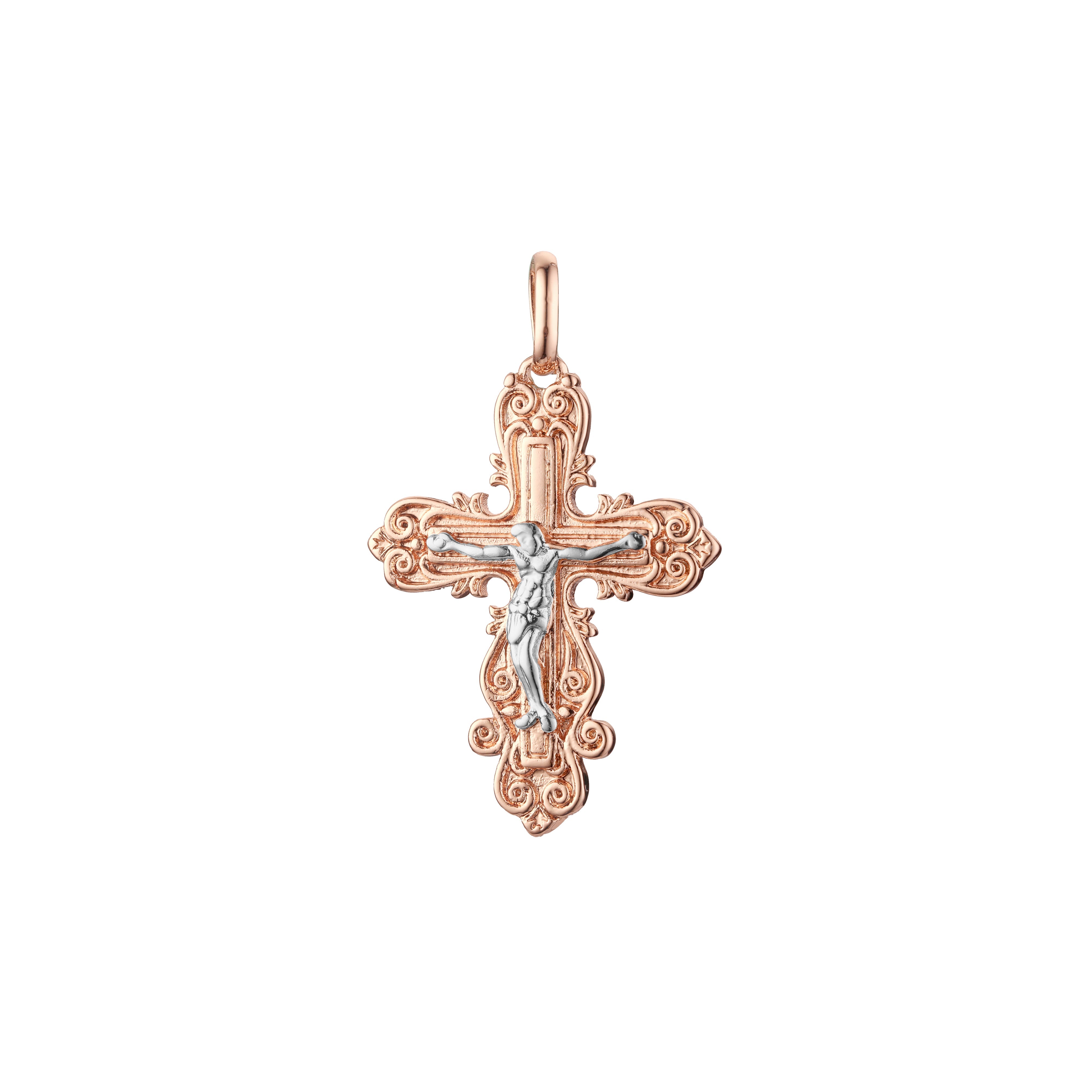 Eastern Orthodox Russian budded pendant in Rose Gold two tone, 14K Gold plating colors