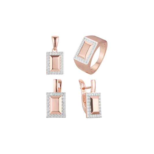 Conjunto de halo cuadrado de dos tonos de oro rosa