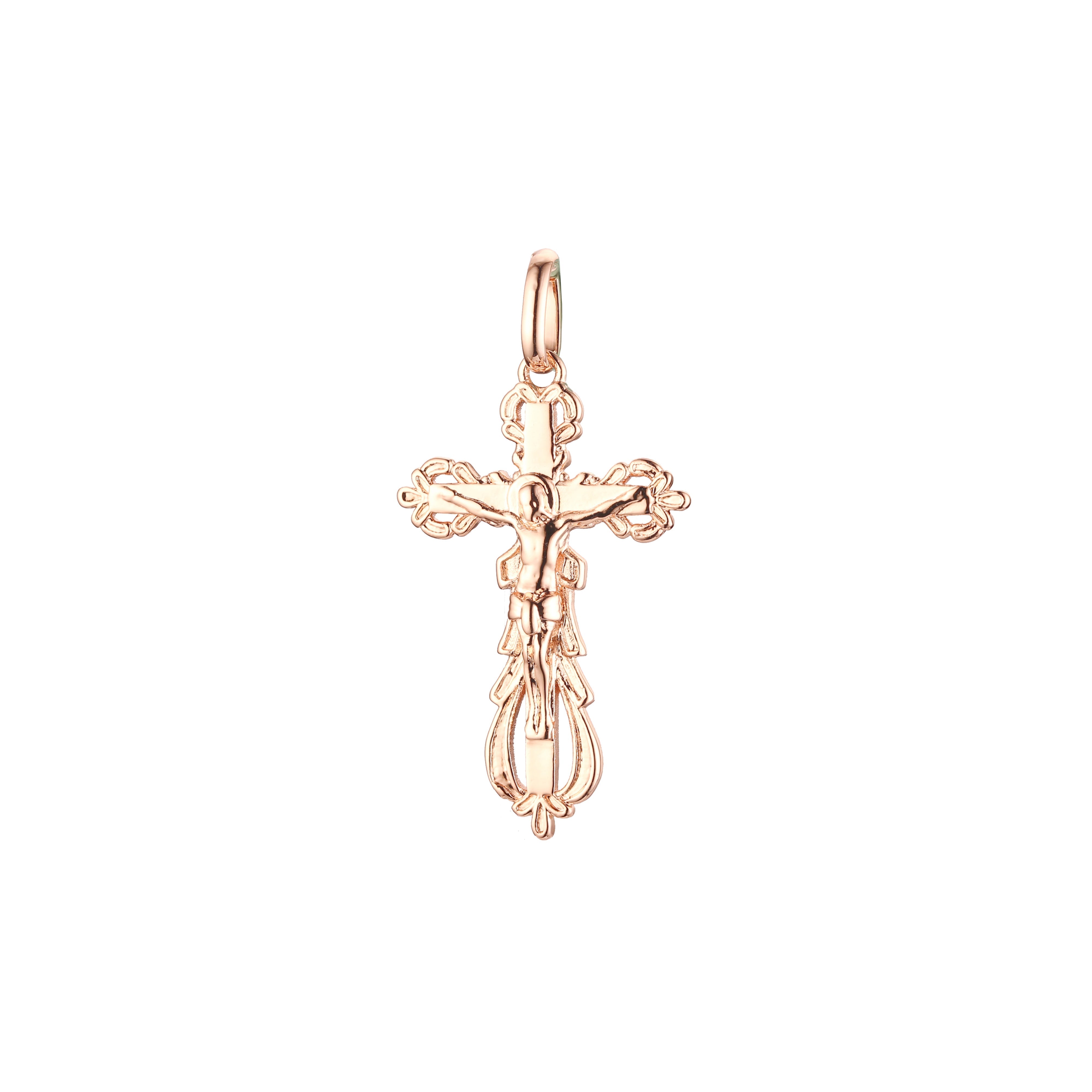 Eastern Orthodox Russian budded pendant in 14K Gold, Rose Gold & White Gold plating colors