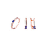 Conjunto de dos tonos de oro rosa solitario conjunto de piedra azul profundo adoquines