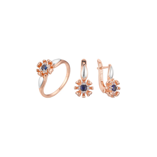 Conjunto elegante de halo de dos tonos de oro rosa abrazado por una flor