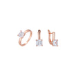 Conjunto de joyas de anillos de piedra de corte esmeralda cuadrado solitario solitario chapado en color oro rosa