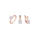 Conjunto de joyas de anillos de piedra de corte esmeralda cuadrado solitario solitario chapado en color oro rosa