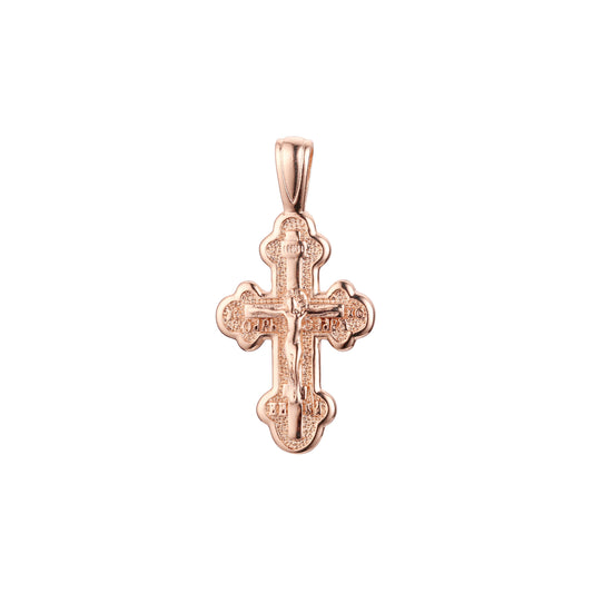 Orthodox cross budded pendant in Rose Gold two tone, 14K Gold plating colors