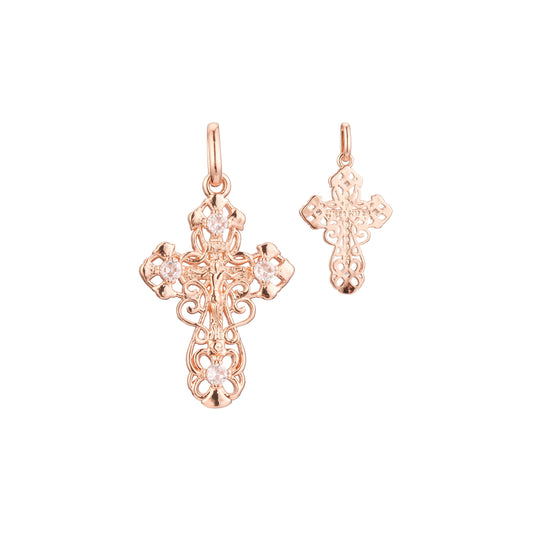 Eastern Orthodox Russian budded pendant in Rose Gold & 14K Gold plating colors