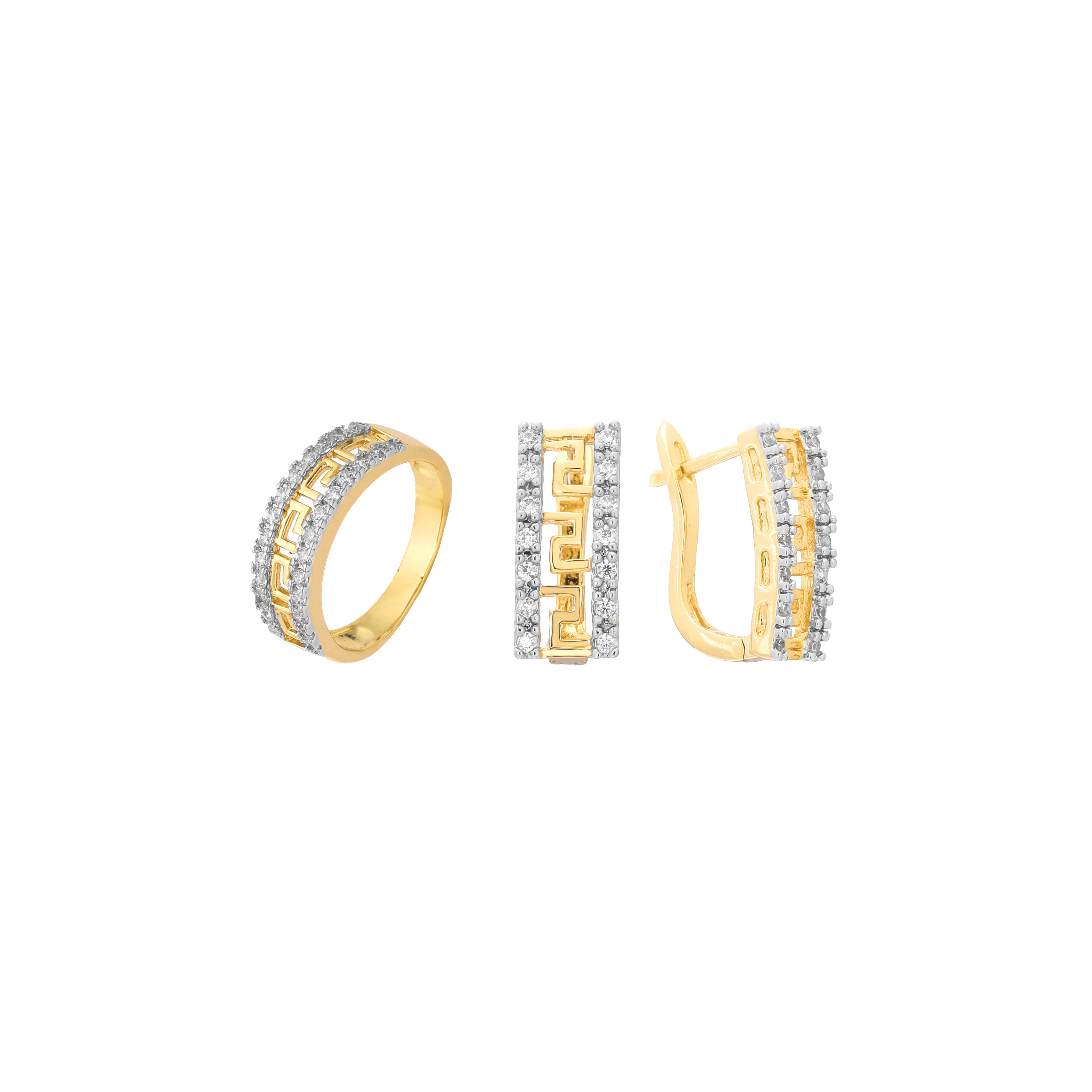 Juego de llaves griegas con anillos en Oro de 18 quilates, Oro rosa, Oro 14K, baño de dos colores