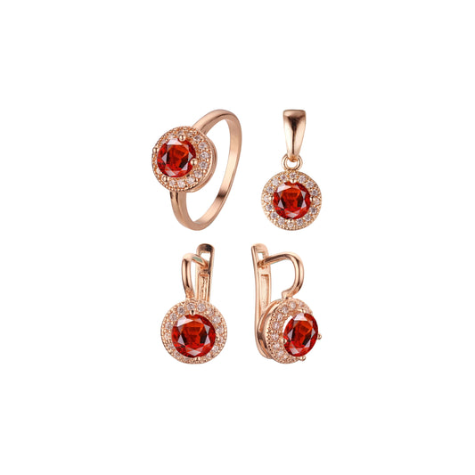 Conjunto de joyería con anillos y colgante chapados en oro de 14 quilates con halo de circonita cúbica de gran tamaño y forma redonda y colorida.