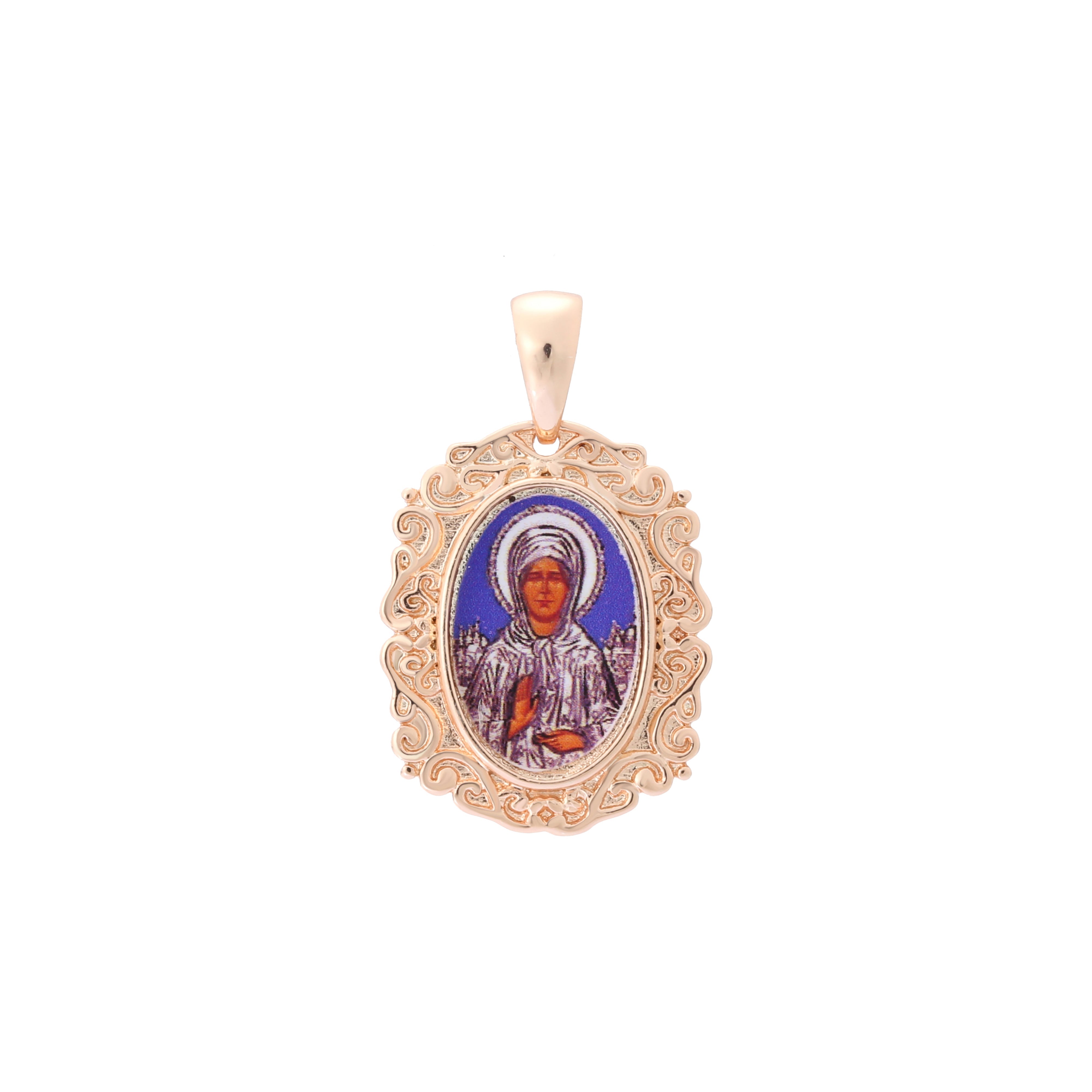 Virgin Mary pendant in Rose Gold, White Gold plating colors