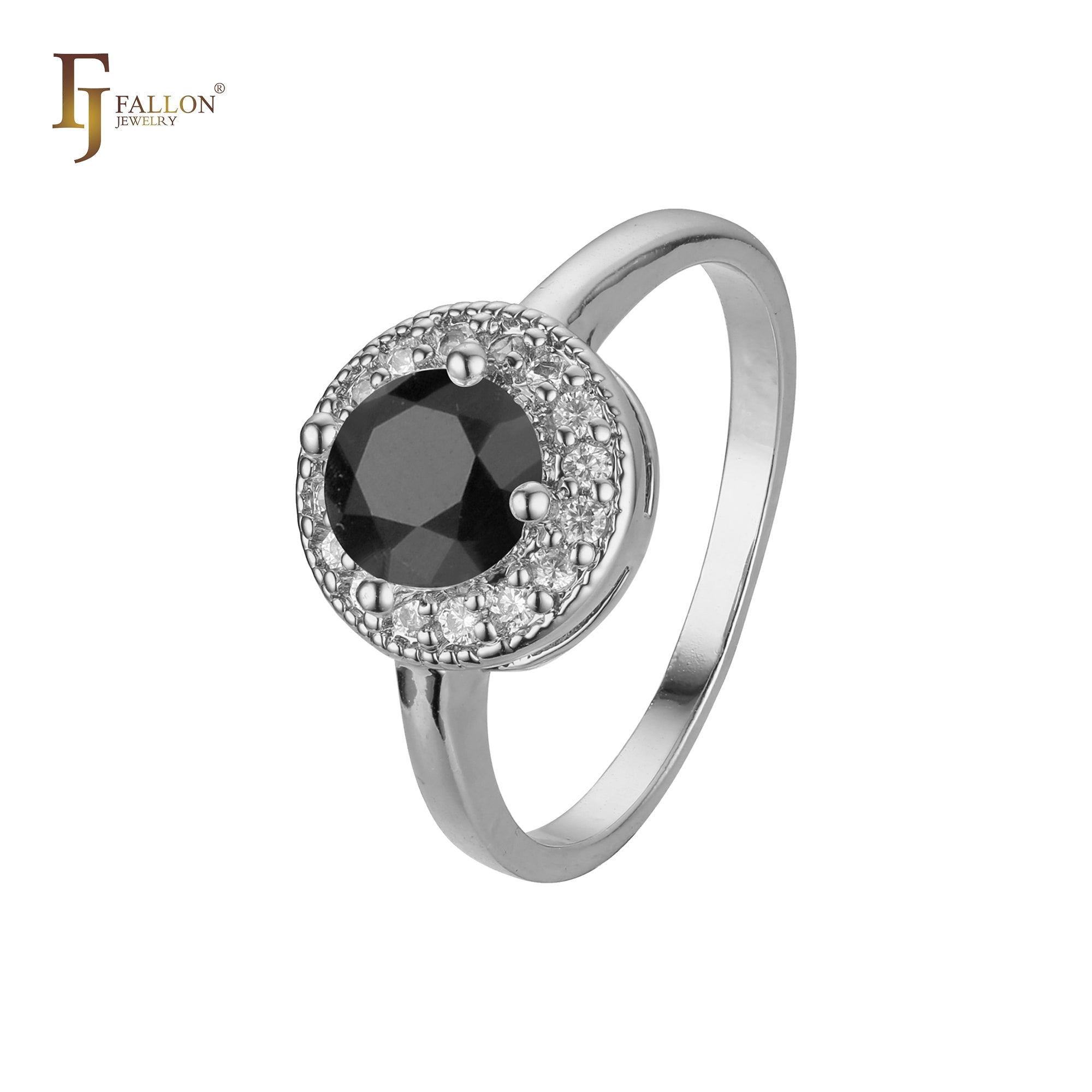Anéis de halo em ouro branco com zircônia cúbica colorida chique