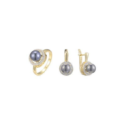 Conjunto de dois tons de ouro 14K com pedra