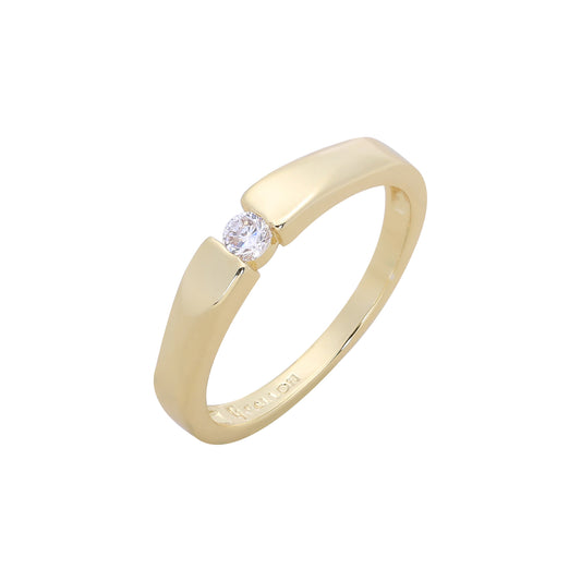 Anillo de oro rosa y oro de 14 quilates con solitario de tensión y circonita blanca.
