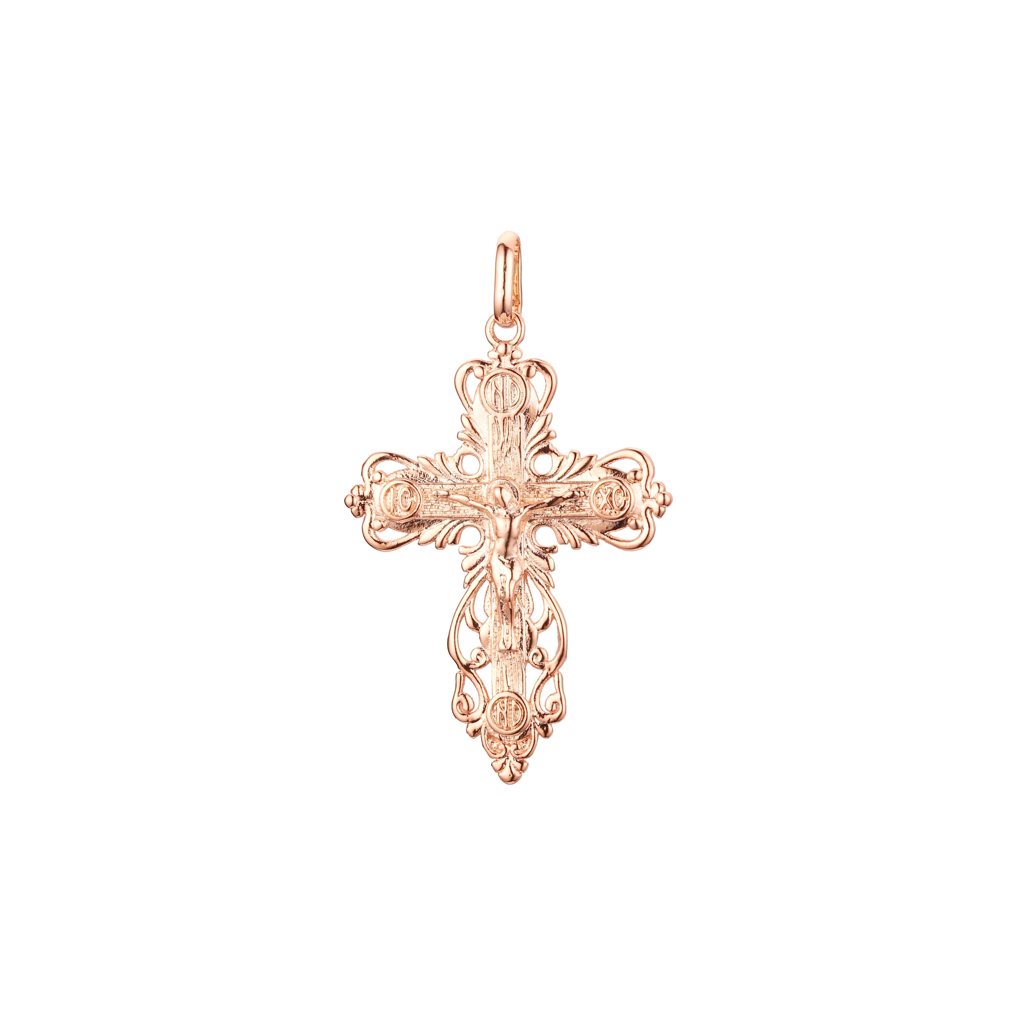 Eastern Orthodox Russian budded pendant in 14K Gold, Rose Gold two tone & White Gold plating colors