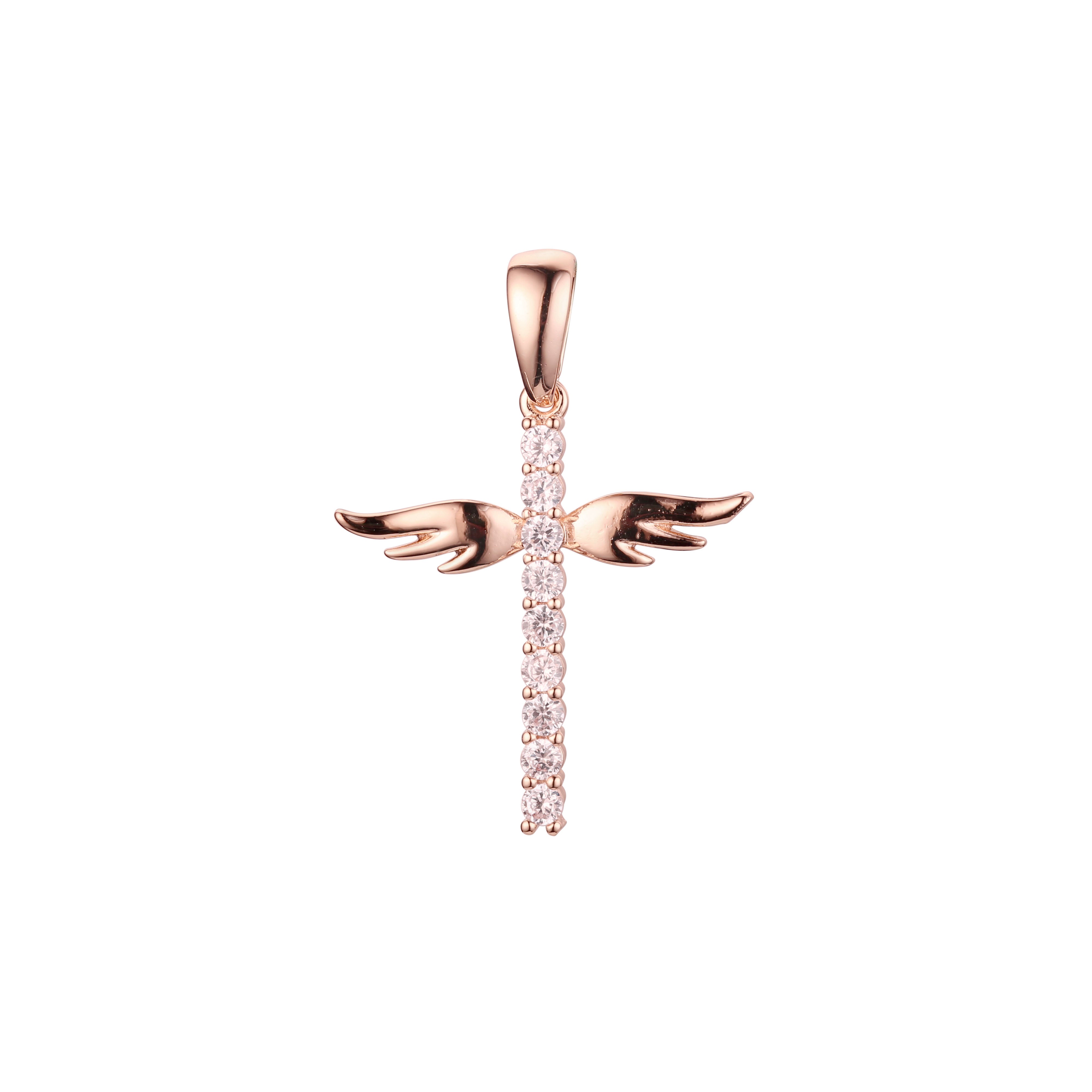 Cluster White CZs Angel's wings 14K Gold, Rose Gold, 18K Gold pendant