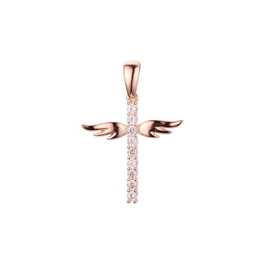 Cluster White CZs Angel's wings 14K Gold, Rose Gold, 18K Gold pendant